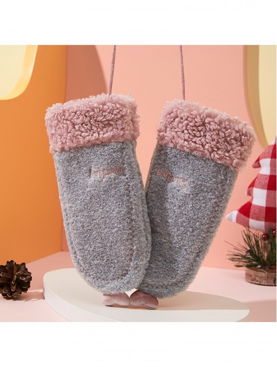 Kids Cute Heart Embroidered Winter Mittens (Plush Inside) 3-9 Years Old)